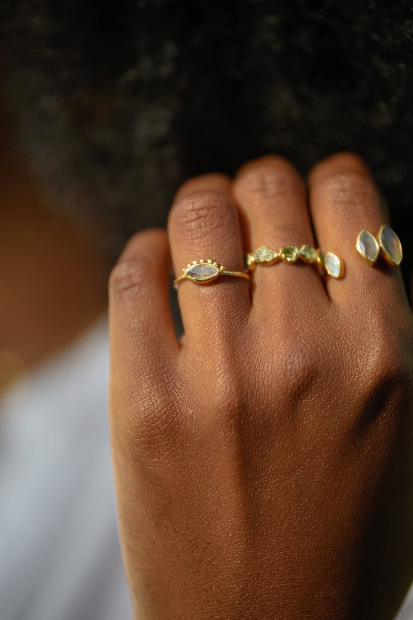 Adjustable Ring with Labradorite Stone Crystal