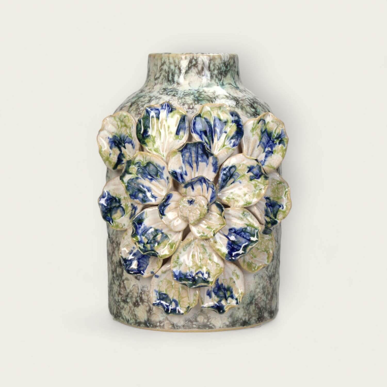 Blue Floral Rustic Stoneware Vase image 0