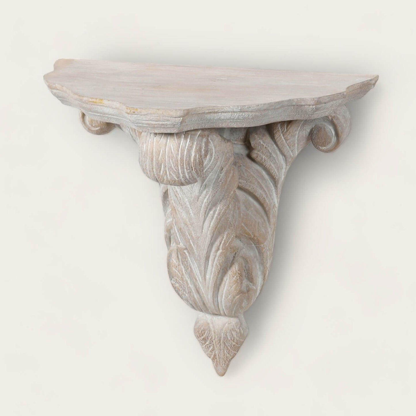 Ornate Feather Wall Shelf with Distressed Finish image 0