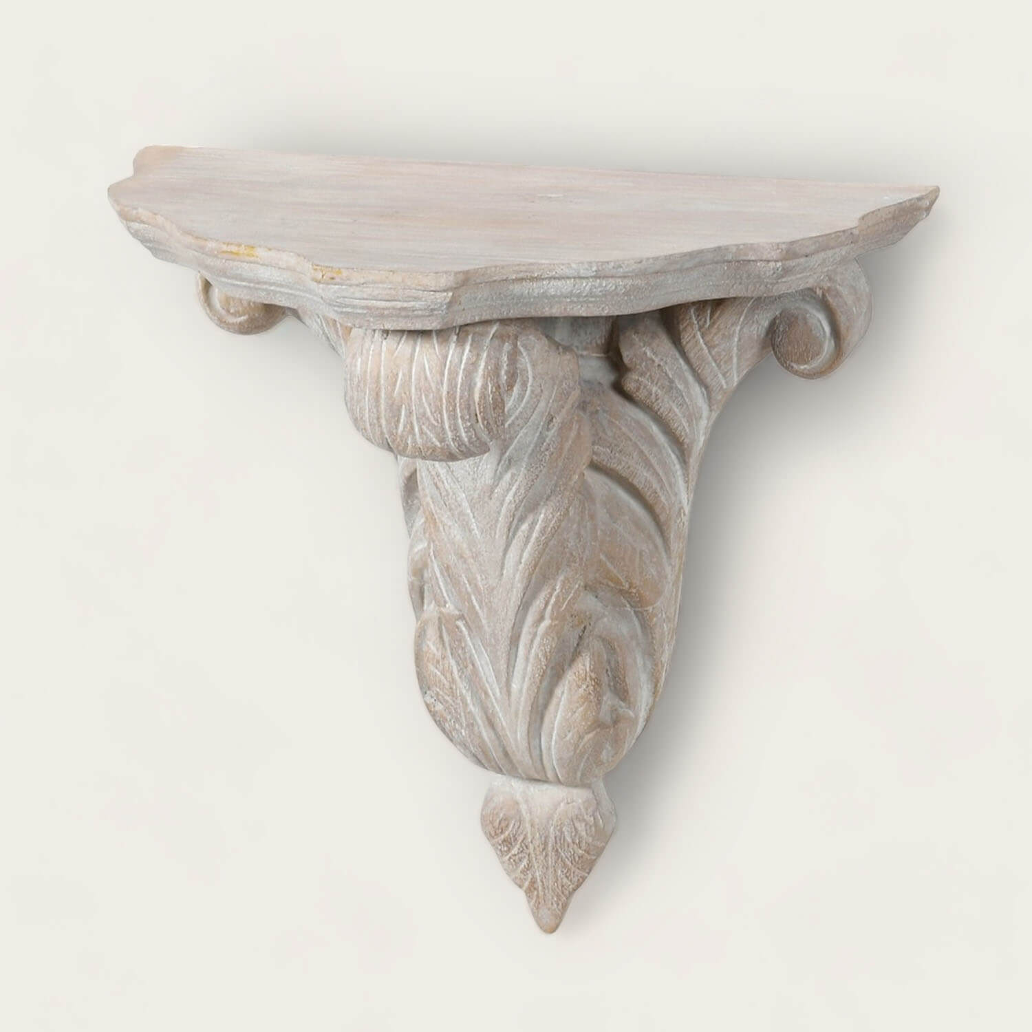 Ornate Feather Wall Shelf with Distressed Finish image 0