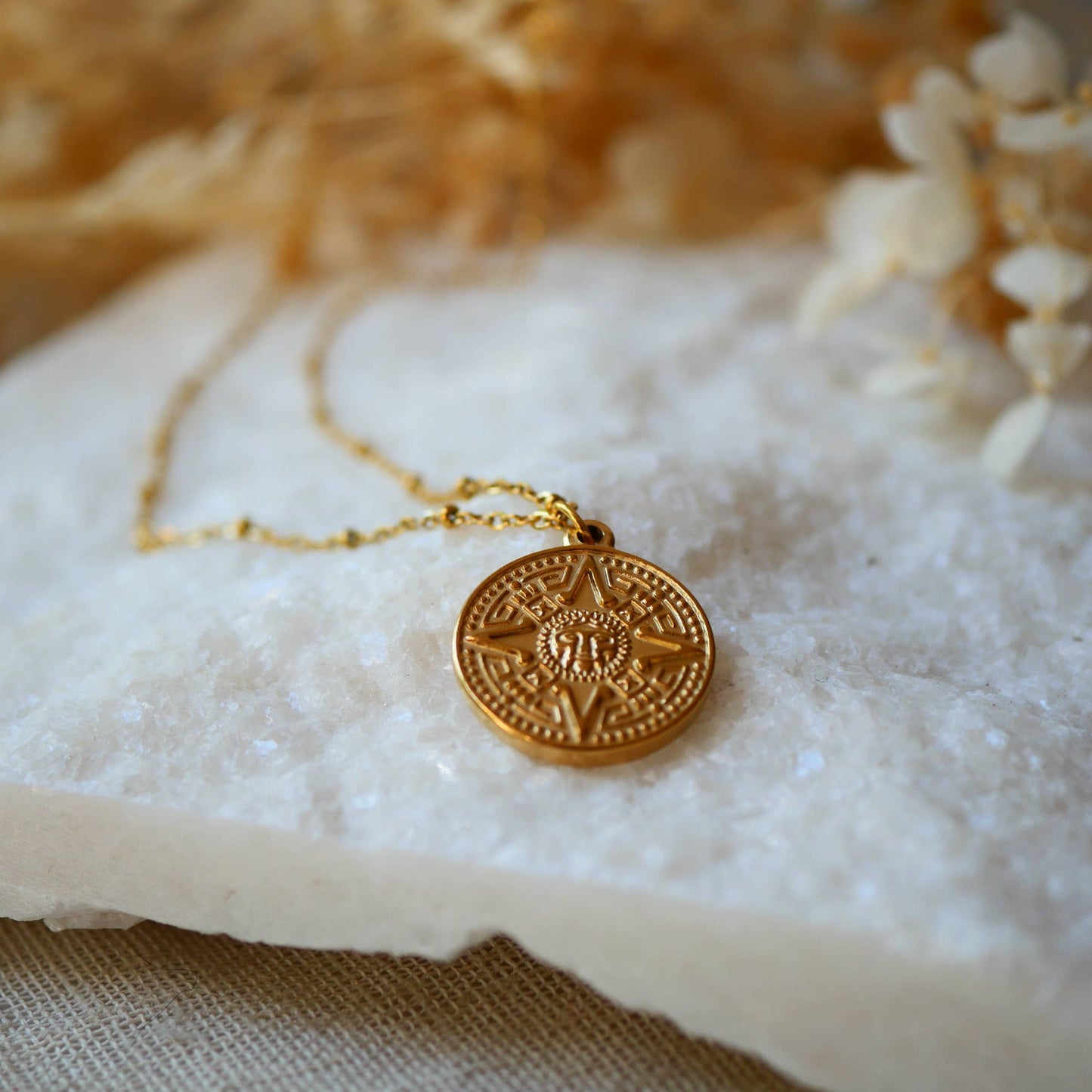 Talisman Pendant Necklace, Stainless Steel, Gold Plated