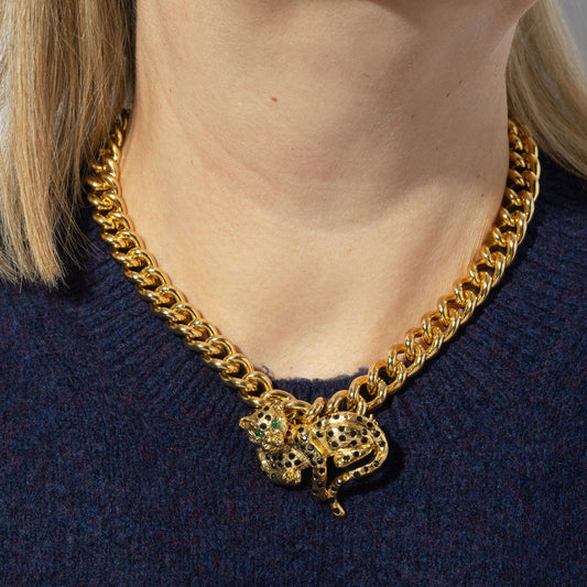 Vintage Gold Leopard Curb Necklace, 24ct Gold Plated