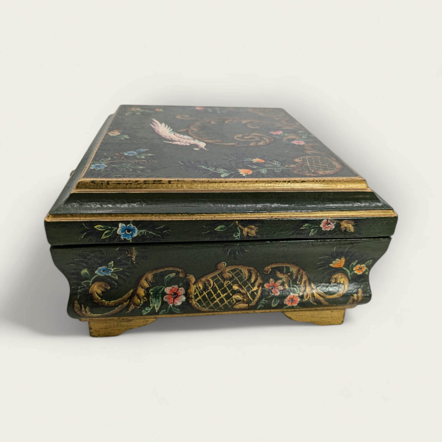 Handpainted Green Folk Art Wooden Jewellery Box image 5