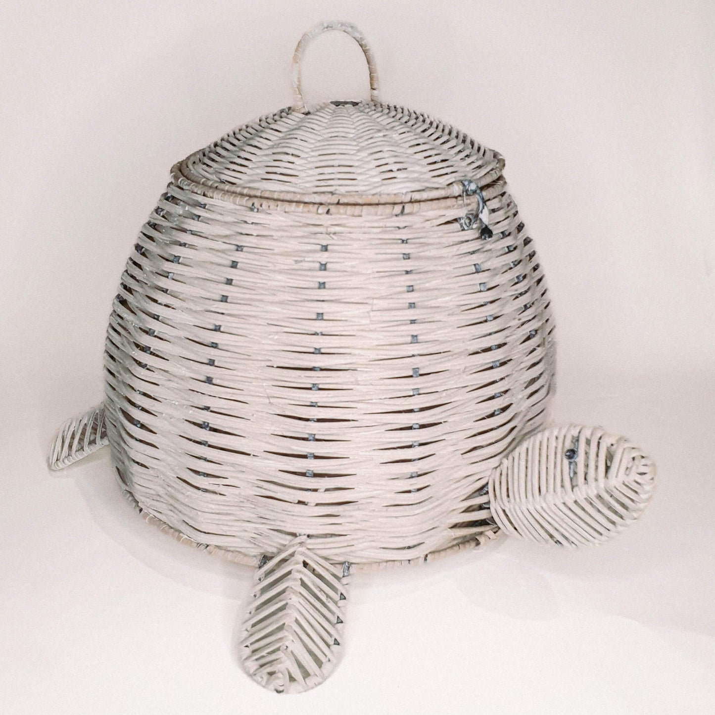 White Rattan Lidded Tortoise Storage Basket image 0