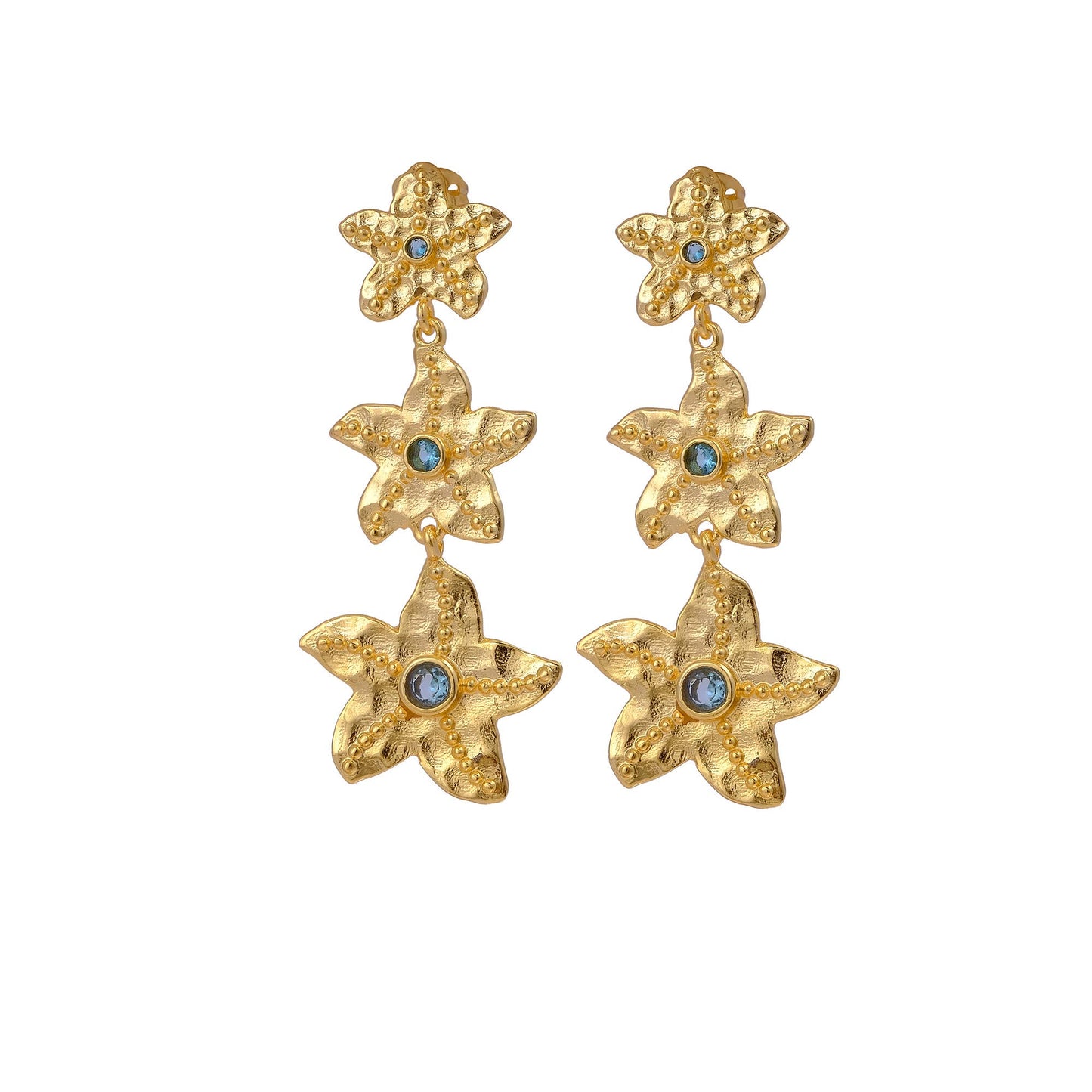 Blue Topaz Quartz Stud Ocean-Inspired Starfish Earrings