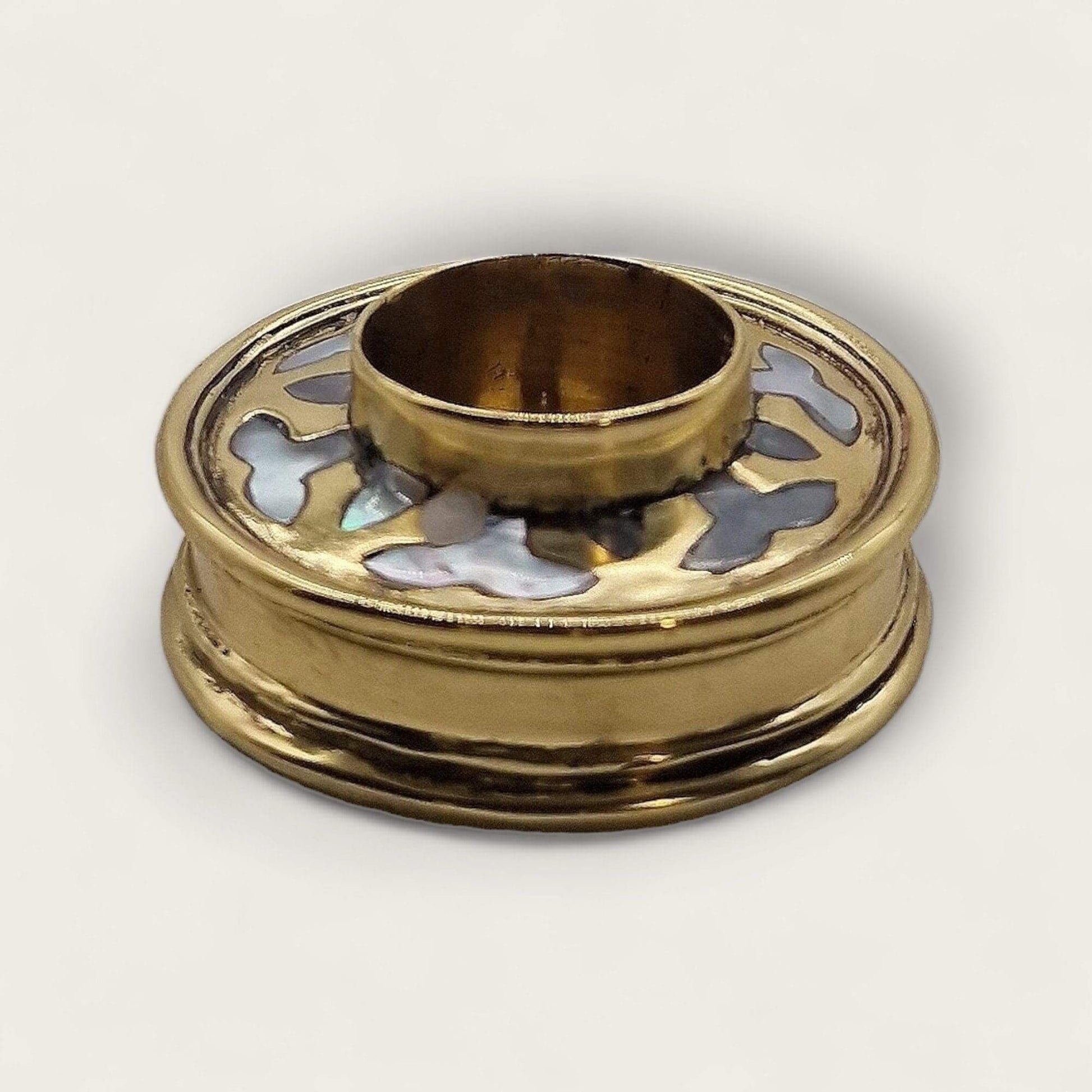Flat Brass Mother Of Pearl Candle Holder image 0