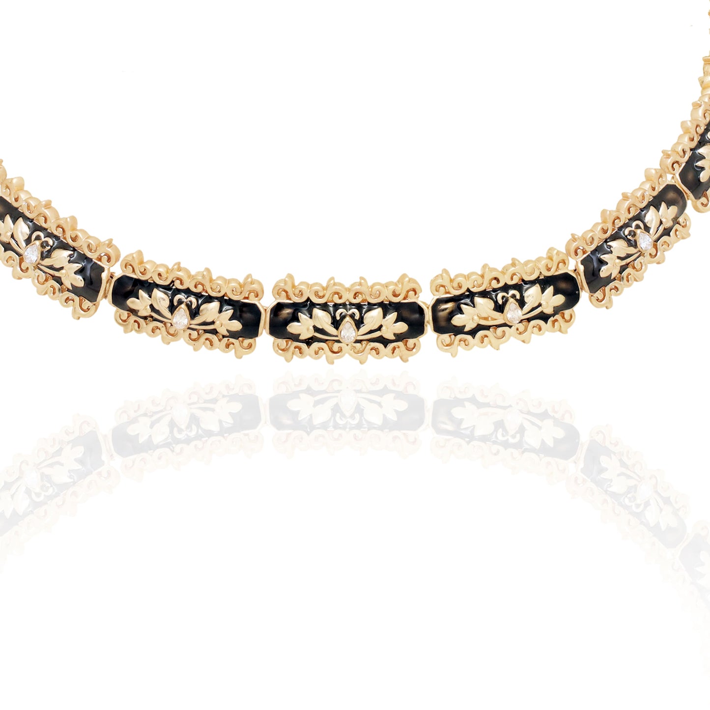 Baroque Black Enamel, 18k Gold Plated with Crystals Filigree Choker