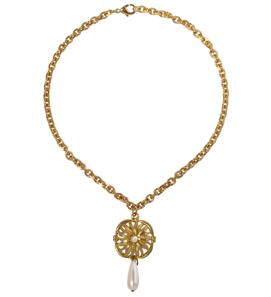 Vintage Gold Gaynor Pearl Medallion Gold Plated Necklace