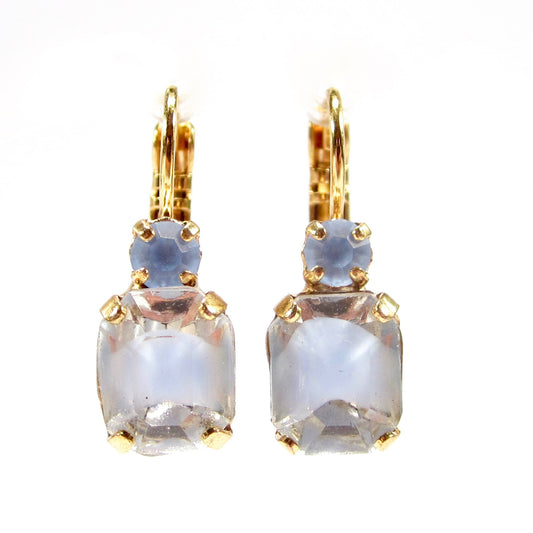 Vintage Light Blue Glass Gold Earrings, 1960s Style
