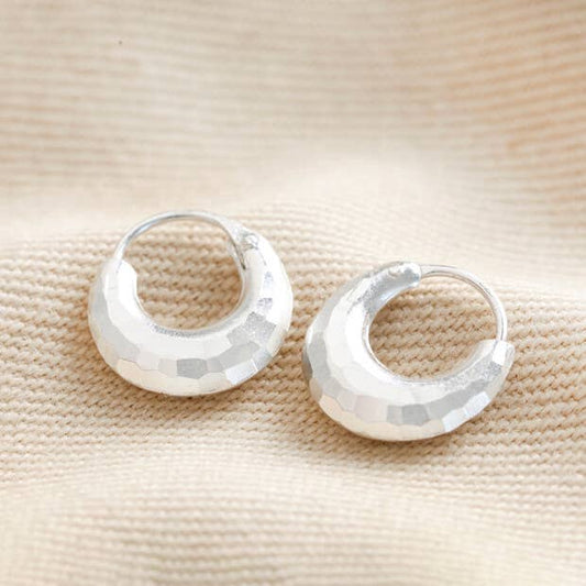 Sterling Silver Faceted Dome Huggie Hoop Earrings
