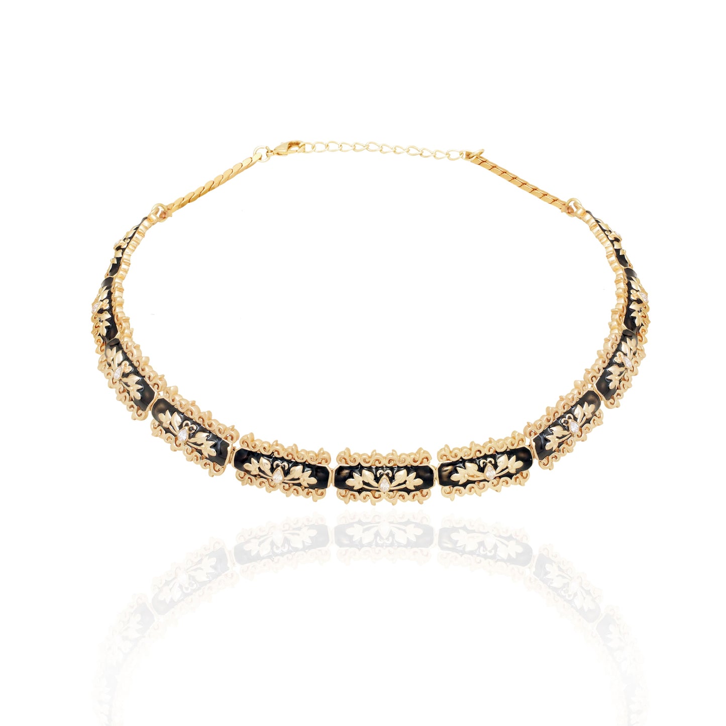 Baroque Black Enamel, 18k Gold Plated with Crystals Filigree Choker