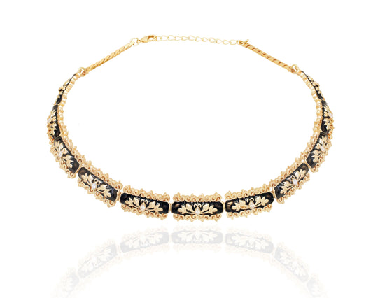Baroque Black Enamel, 18k Gold Plated with Crystals Filigree Choker