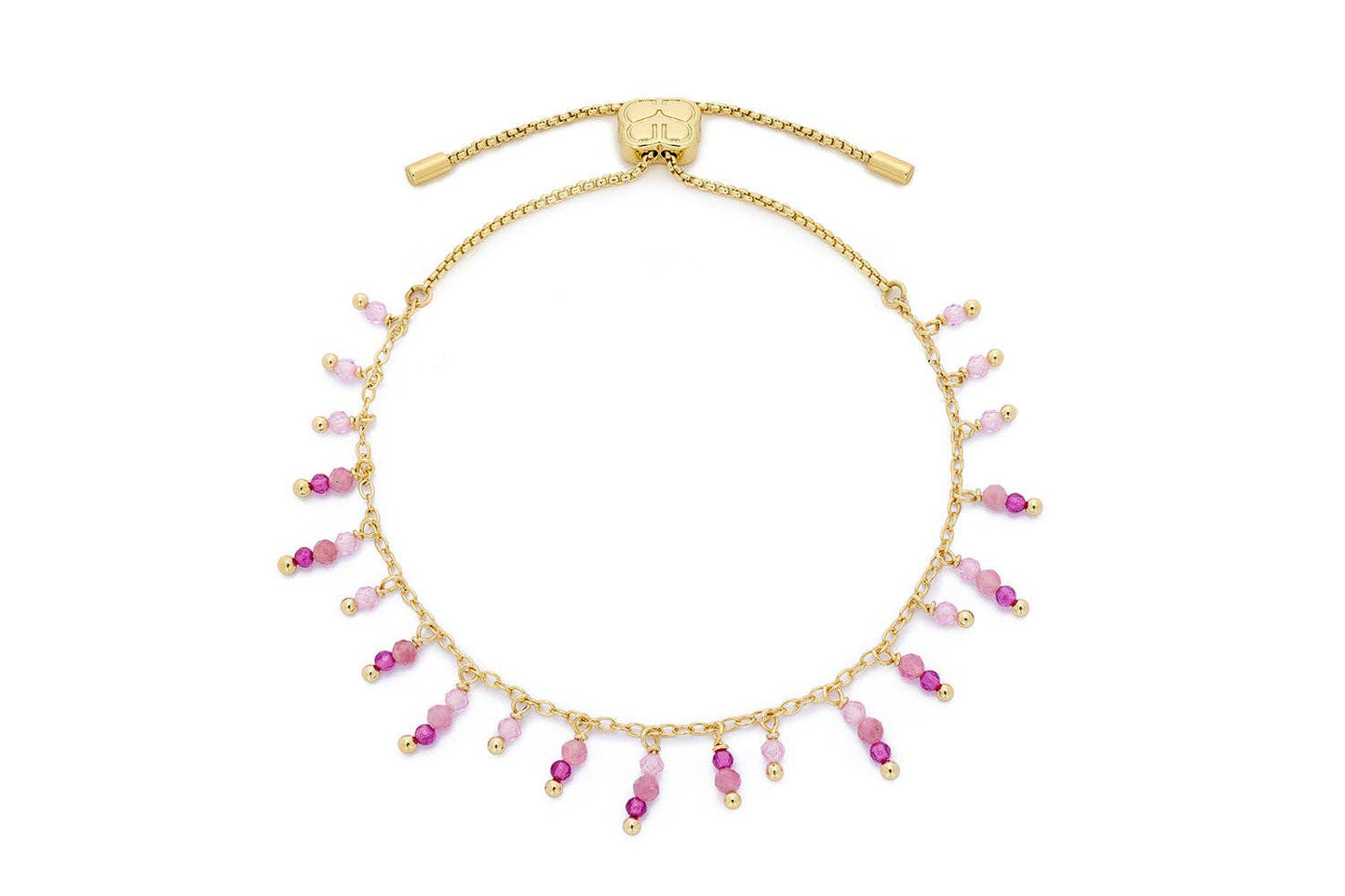 Heather Pink Tourmaline Mix Gold Beaded Charm Bracelet