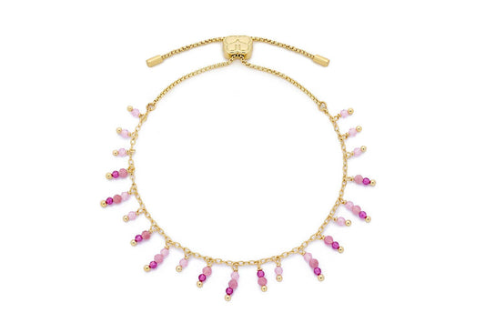 Heather Pink Tourmaline Mix Gold Beaded Charm Bracelet