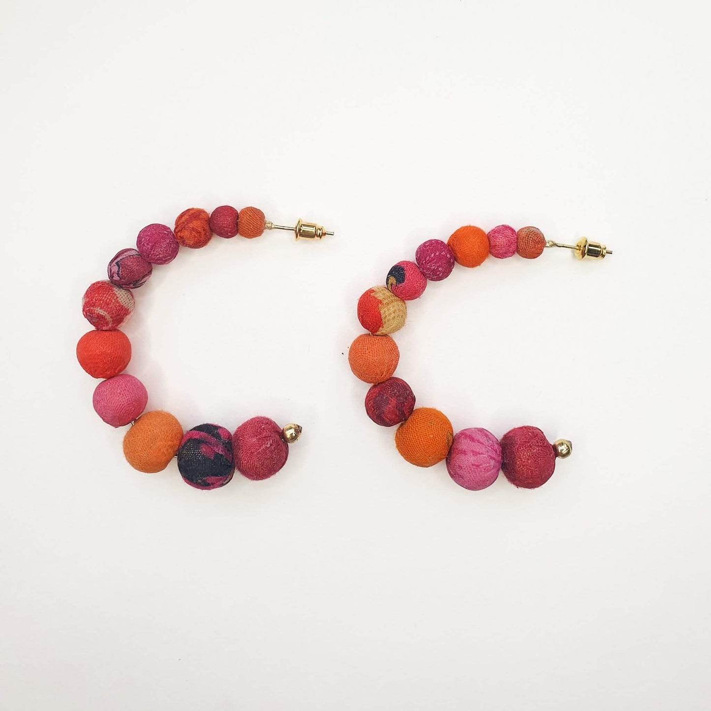 Vibrant Fabric Bead Open Hoop Earrings image 0