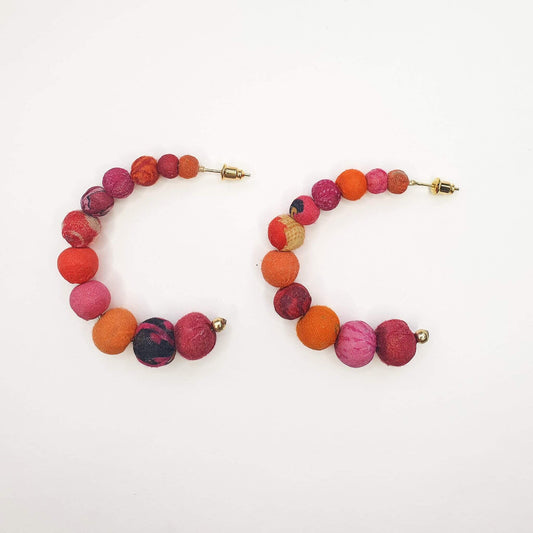 Vibrant Fabric Bead Open Hoop Earrings image 0
