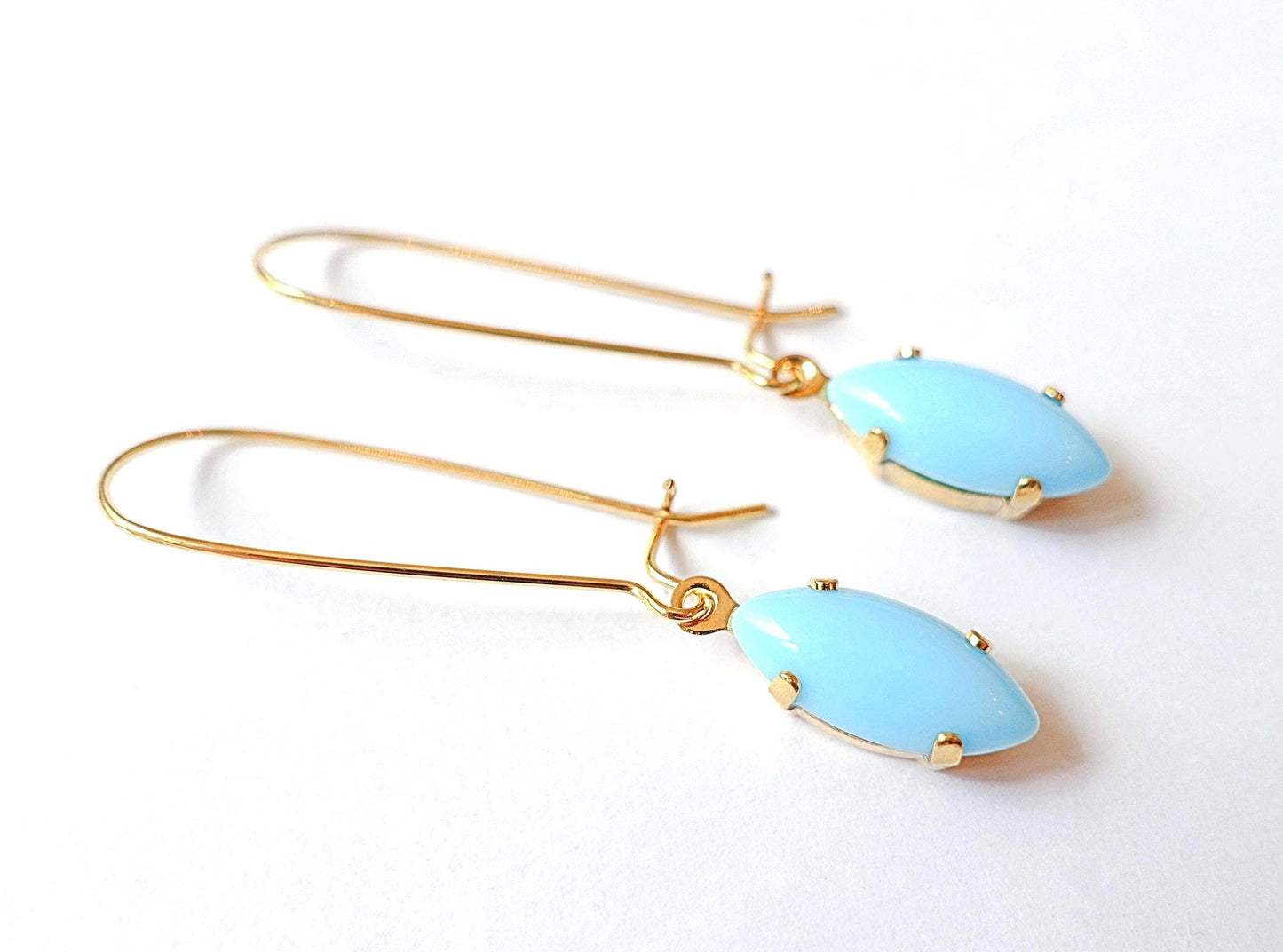 Vintage Elegant Light Blue Earrings Gold 1960s