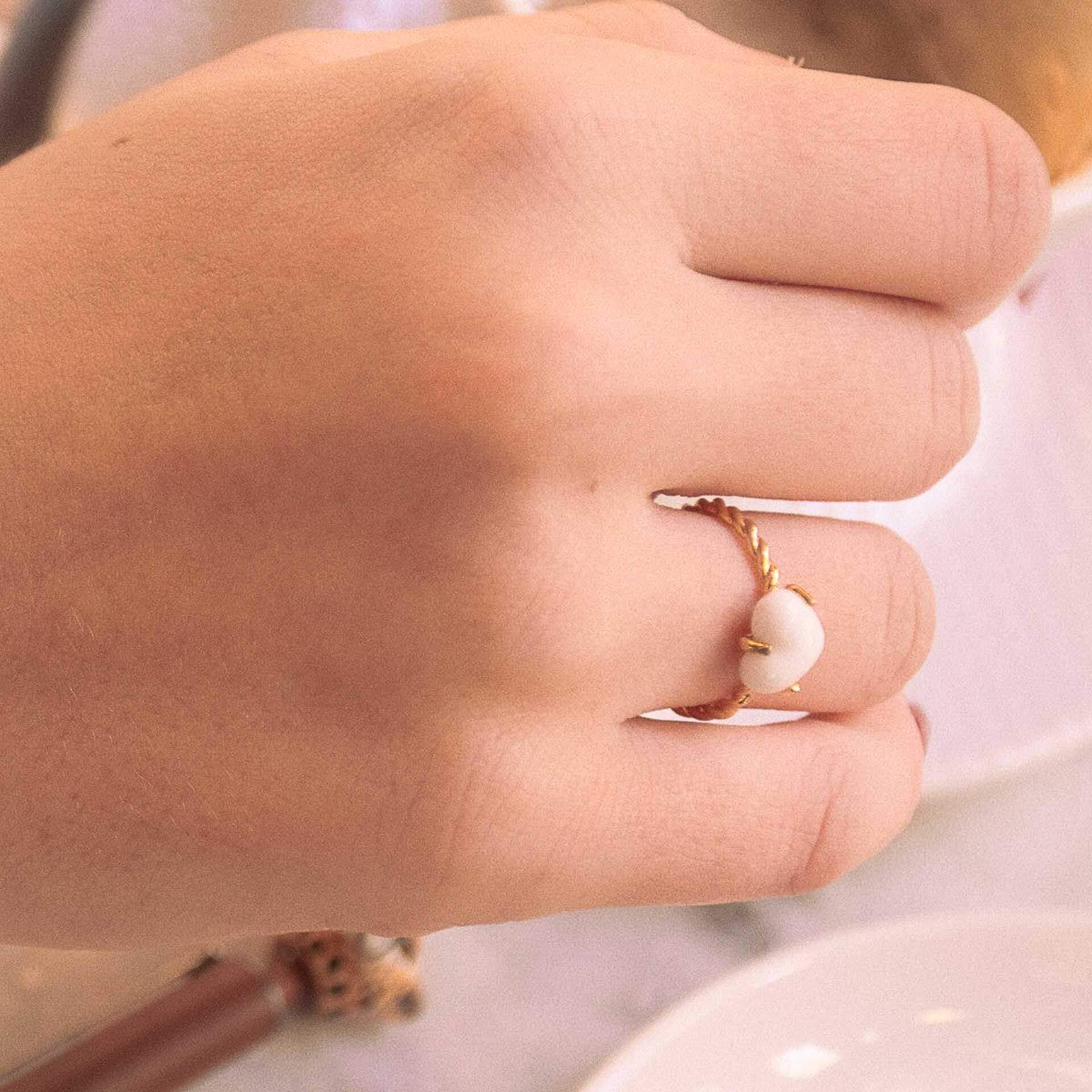 Nach Adjustable Twisted Porcelain Heart Ring image 1