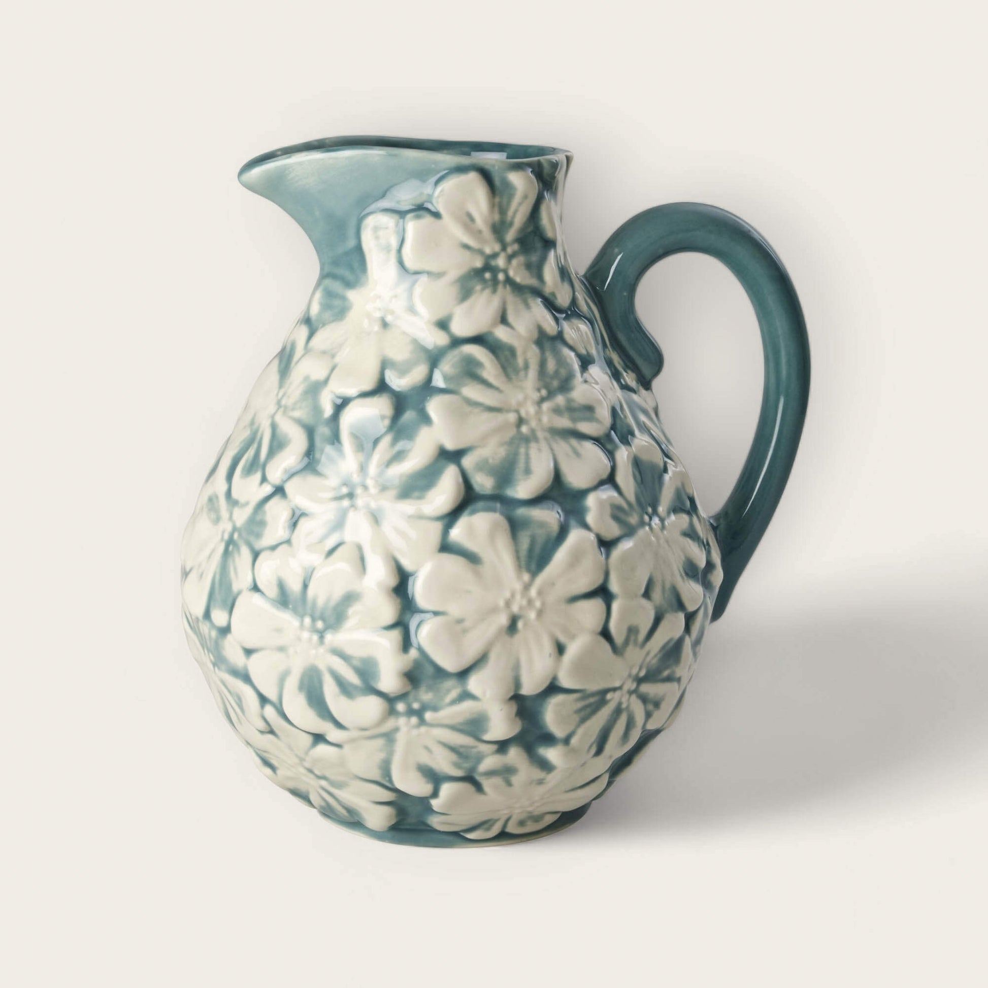 Blue Floral Ceramic Pitcher image 0
