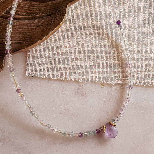 Fluorite and Amethyst Charm Necklace image 0