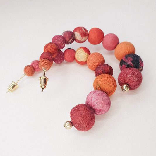 Vibrant Fabric Bead Open Hoop Earrings image 1