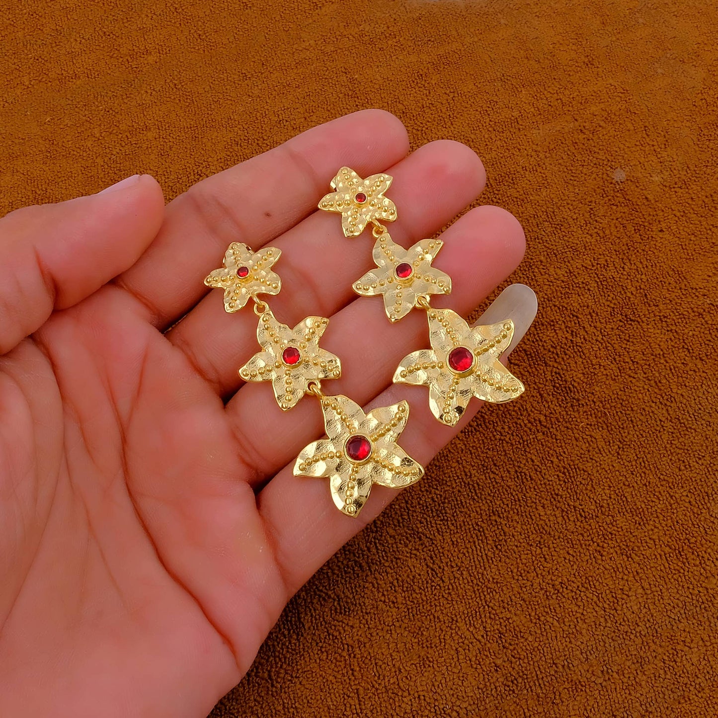 Elegant Garnet Quartz Starfish Handmade Drop Earrings