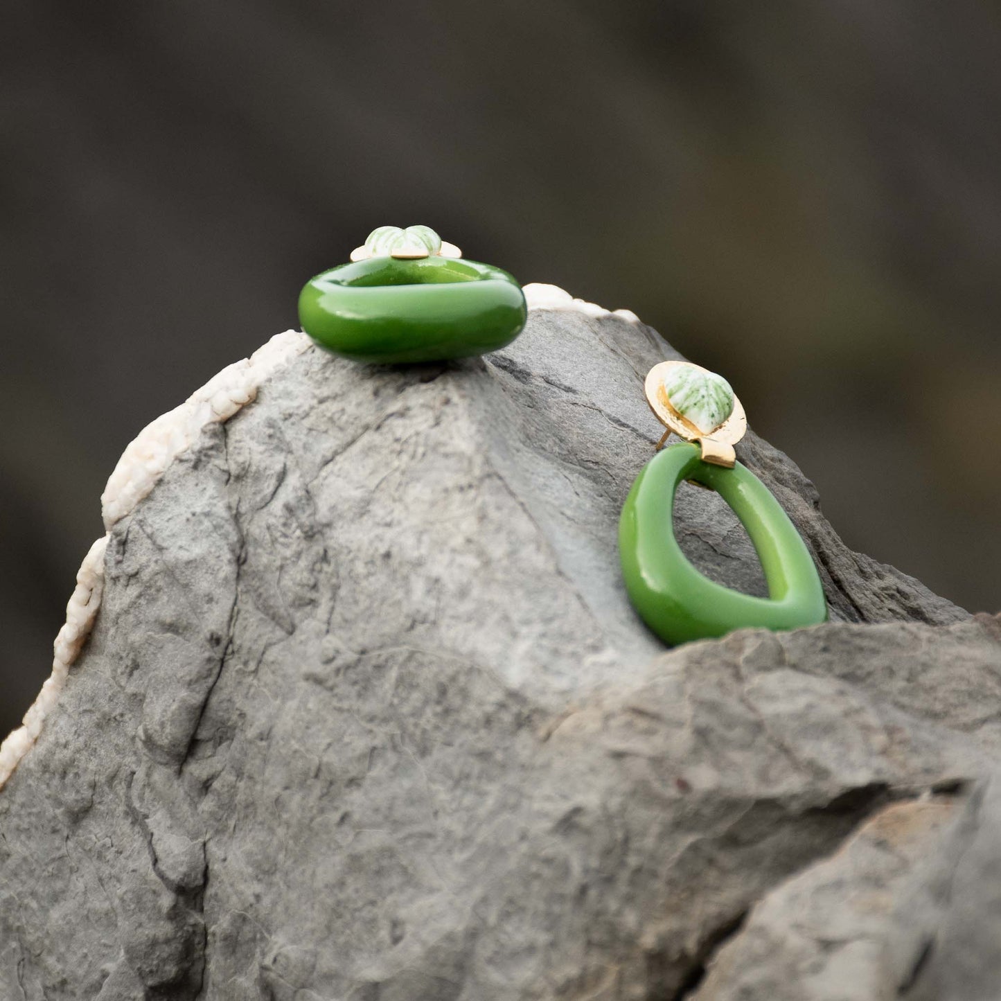 Nach Green Leaf Oval Earrings image 2