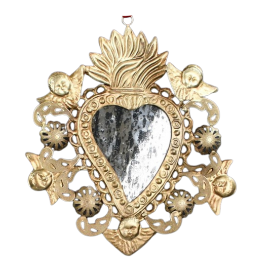 Milagro Sacred Heart Distressed Mirror with Cherubs