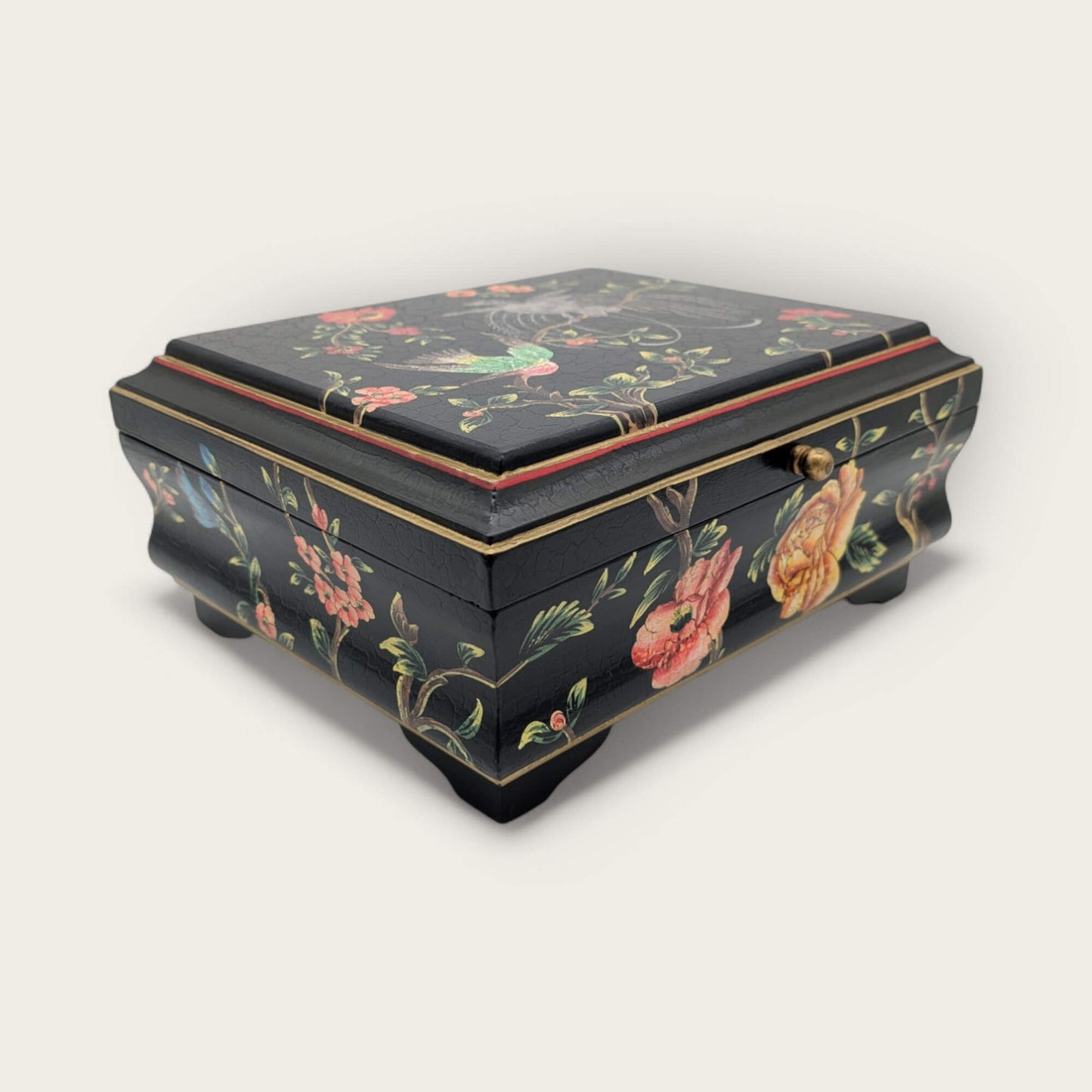 Handpainted Black Folk Art Wooden Jewellery Box image 4
