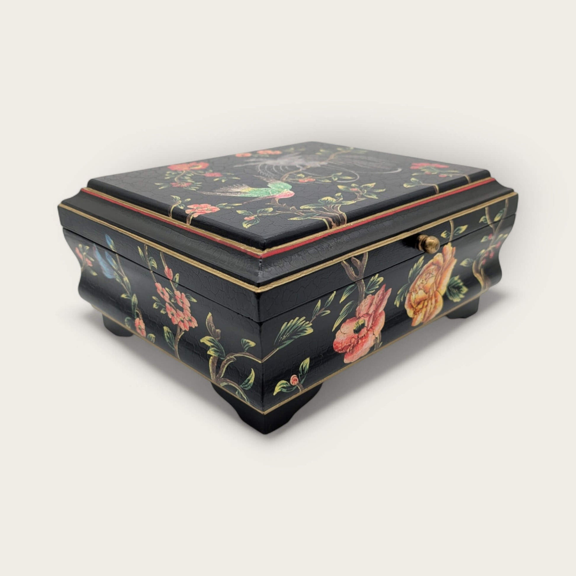 Handpainted Black Folk Art Wooden Jewellery Box image 4