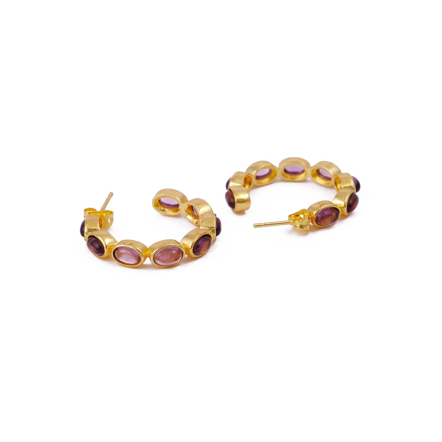 Amethyst Quartz Oval Stud Handmade Hoop Earrings