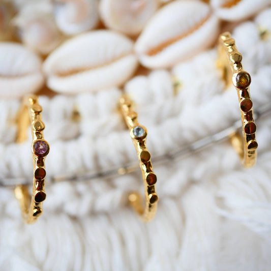 Gold-Plated, Multi-Coloured Tourmaline, Adjustable Ring