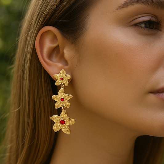 Elegant Garnet Quartz Starfish Handmade Drop Earrings