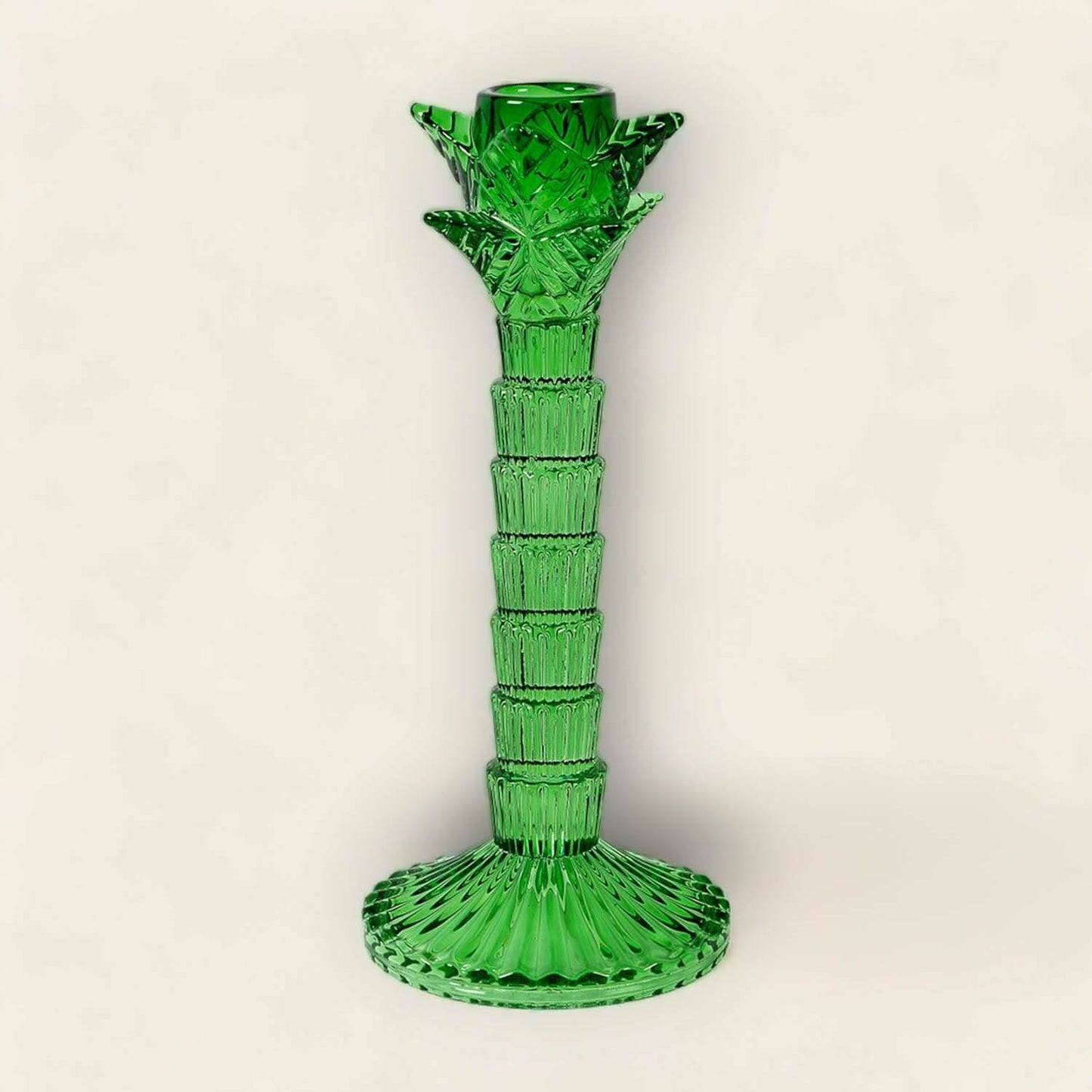 Green Glass Palm Tree Candlestick image 0