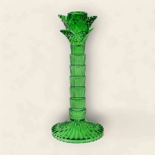 Green Glass Palm Tree Candlestick image 0