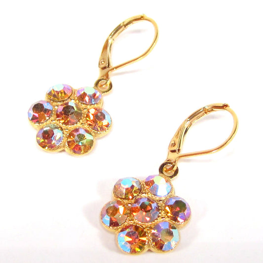 Vintage Flower Swarovski® Crystal Earrings In Gold Topaz