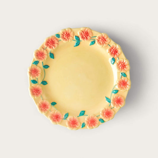 Ceramic Embossed Flower Buttercream Lunch Plate image 0