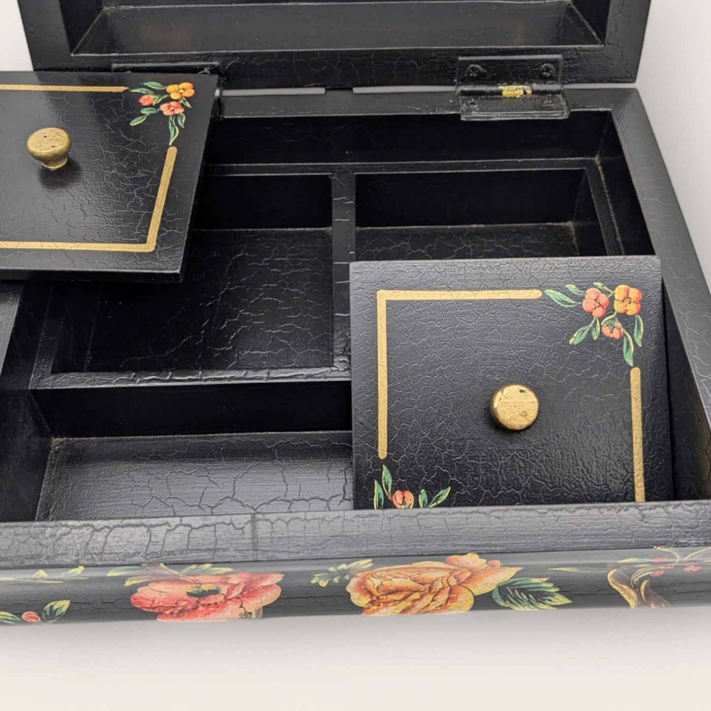Handpainted Black Folk Art Wooden Jewellery Box image 5