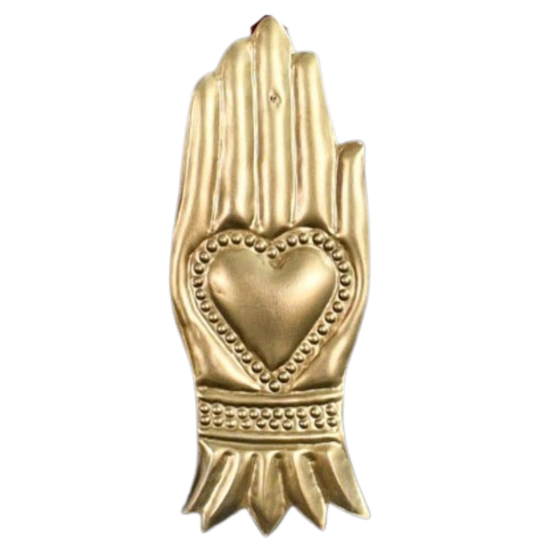 Gold Tone Milagro Sacred Heart Hand Ornament