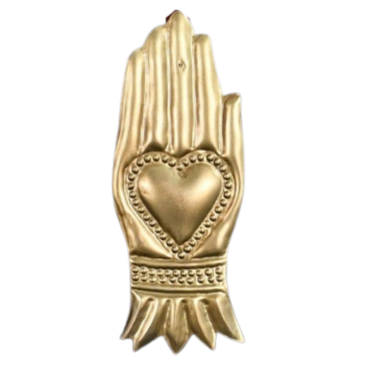 Gold Tone Milagro Sacred Heart Hand Ornament