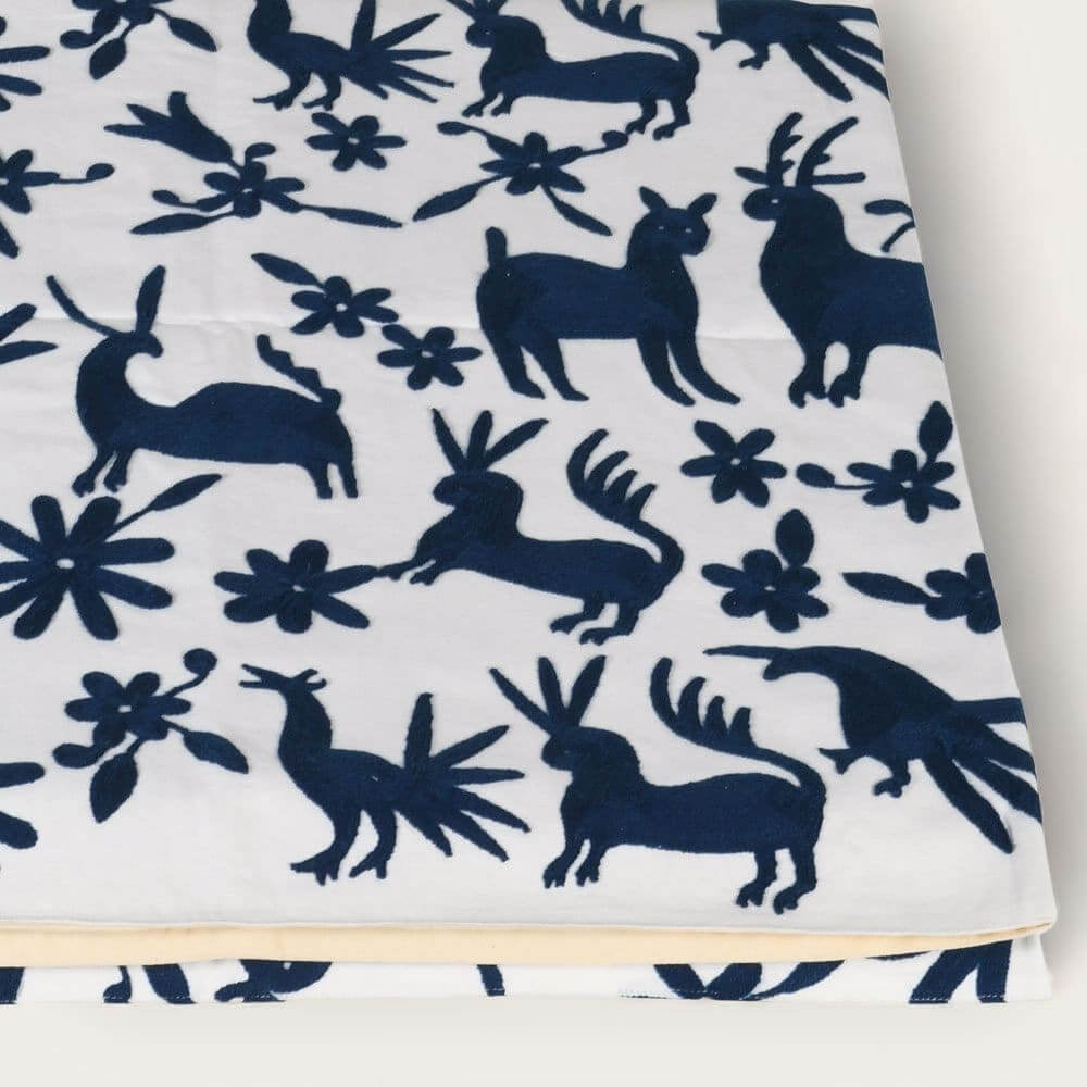 Tasselled Navy Embroidered Deer Throw image 3