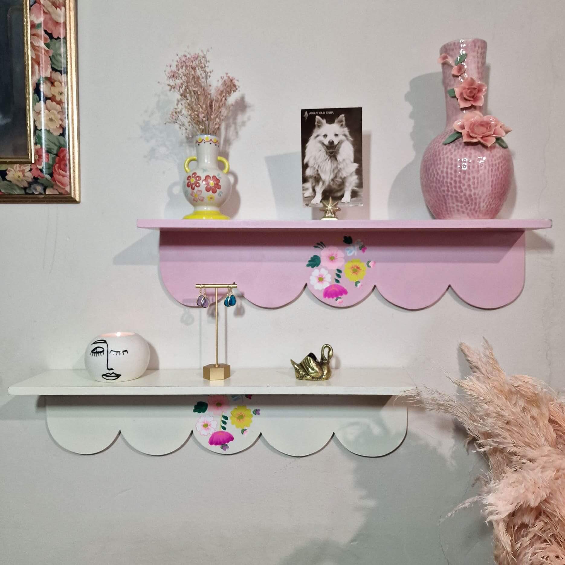 Floral Off-White Wooden Shelf image 0