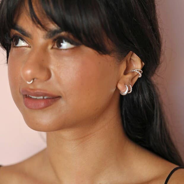 Sterling Silver Faceted Dome Huggie Hoop Earrings