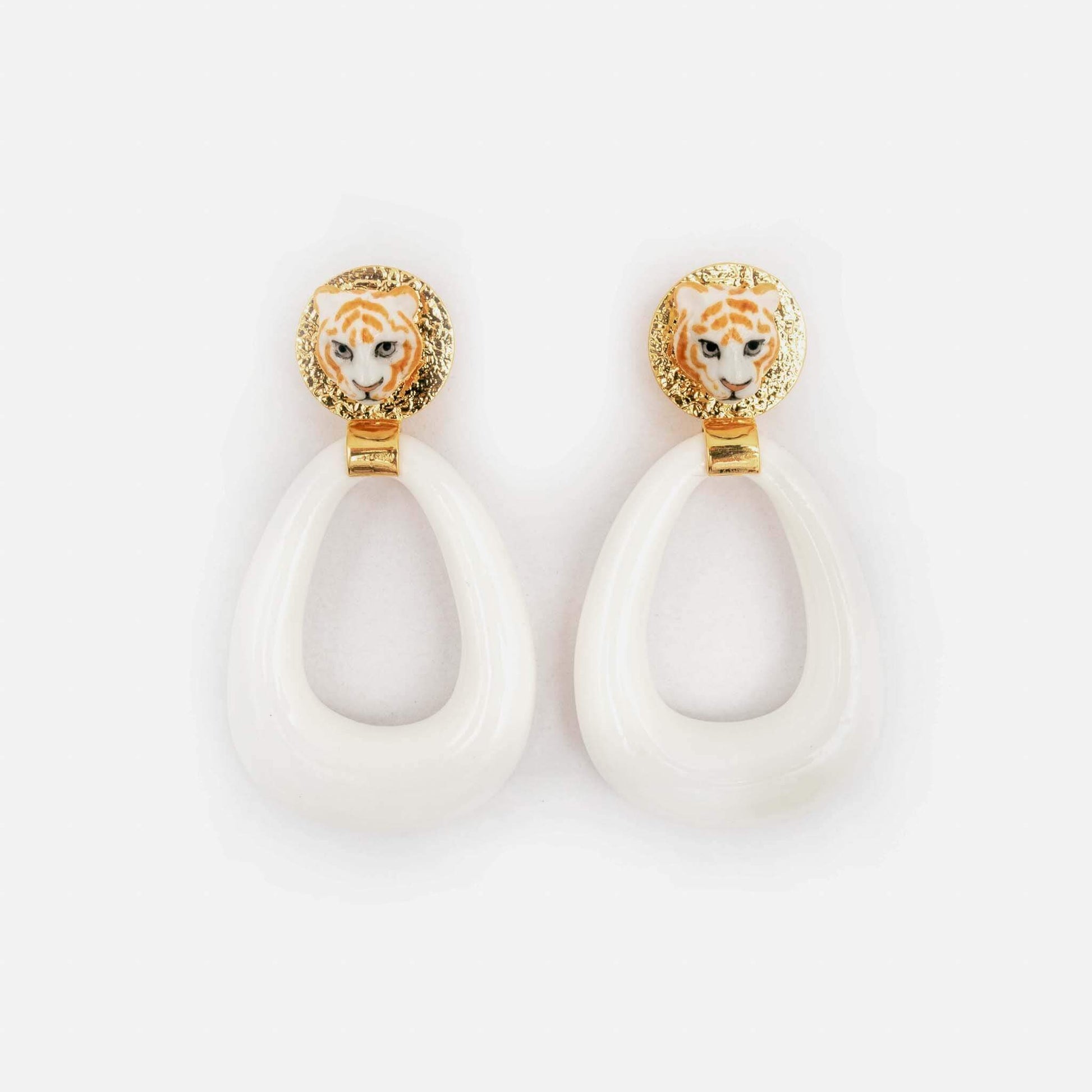 Nach Bijoux White Tiger Oval Earrings image 0