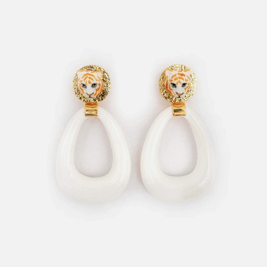Nach Bijoux White Tiger Oval Earrings image 0