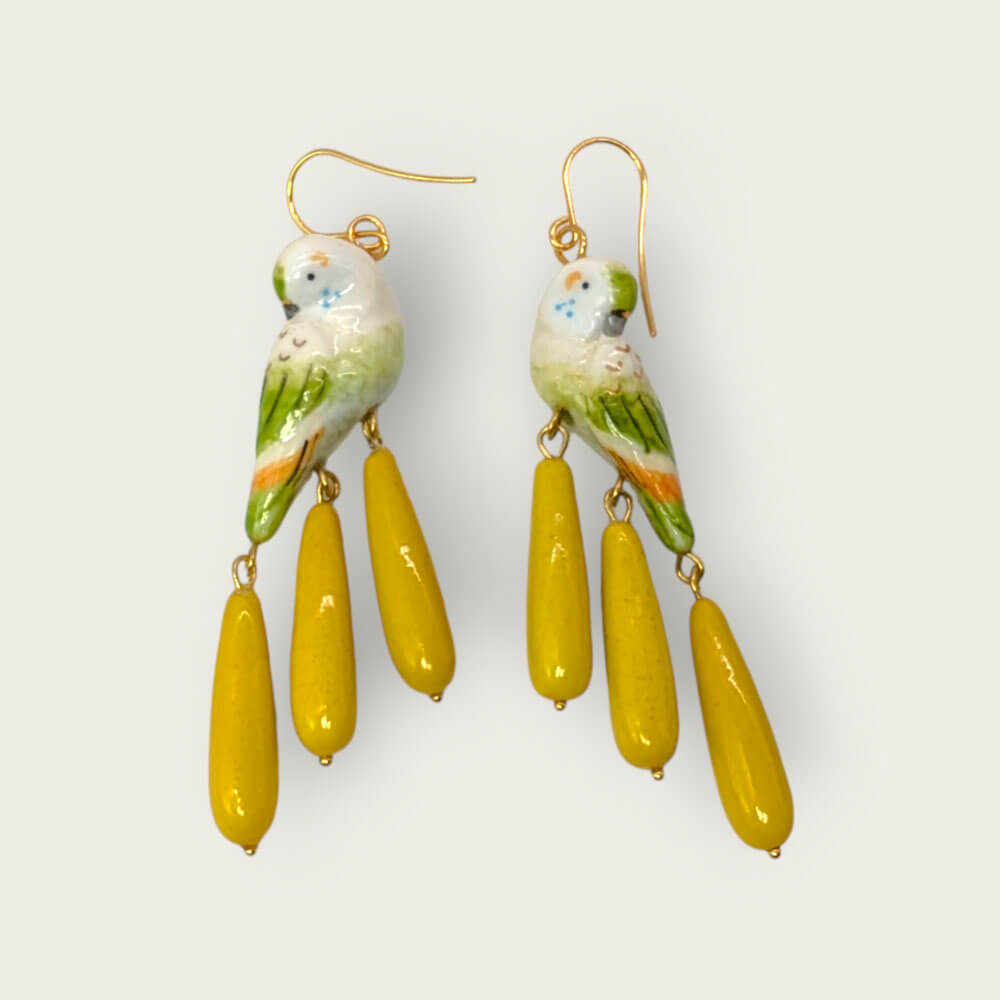 Nach Bijoux Hand-Painted Porcelain Budgie Dangle Earrings image 0