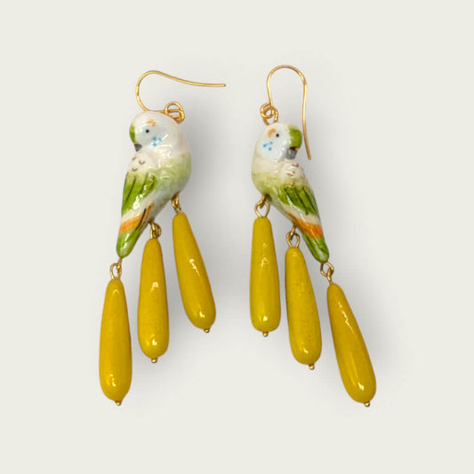 Nach Bijoux Hand-Painted Porcelain Budgie Dangle Earrings image 0