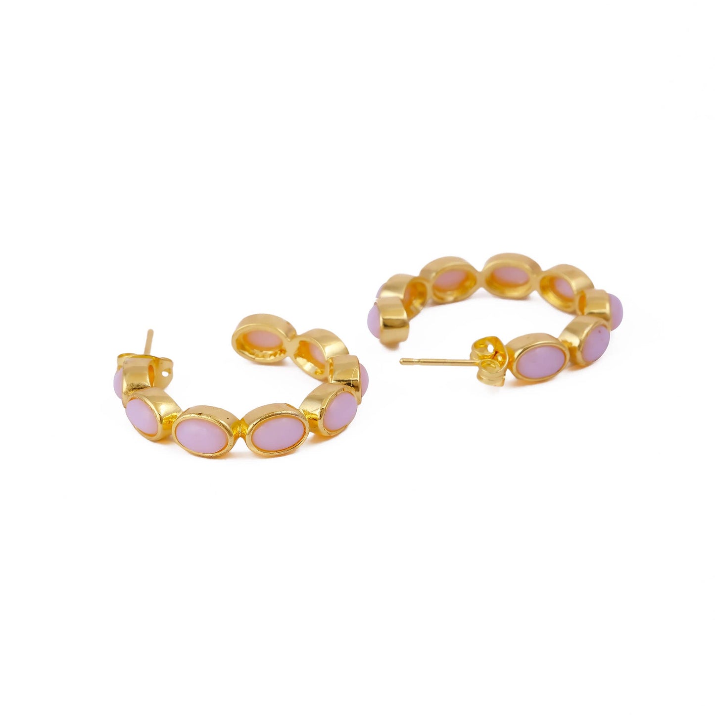 Handmade Opal Stud Gemstone Oval Hoop Earrings