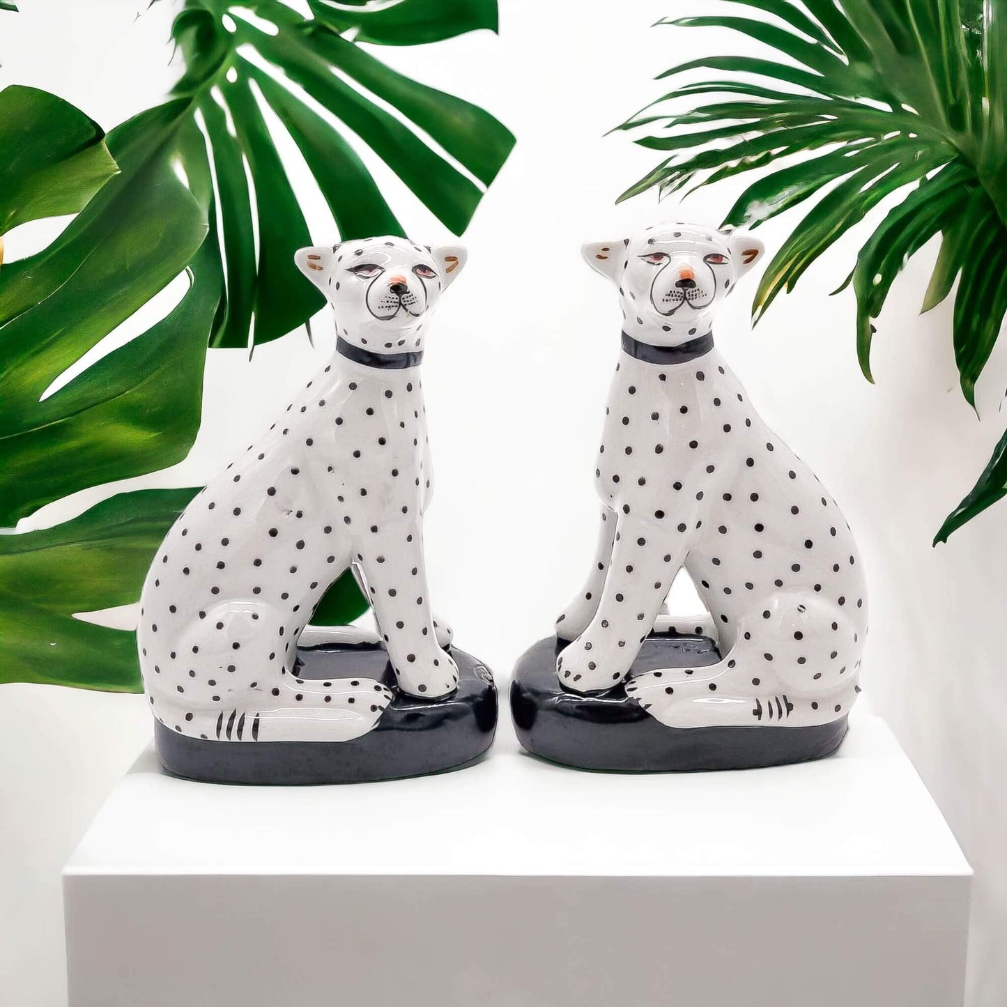 Pair of Hand Painted Porcelain Sitting Leopards image 0
