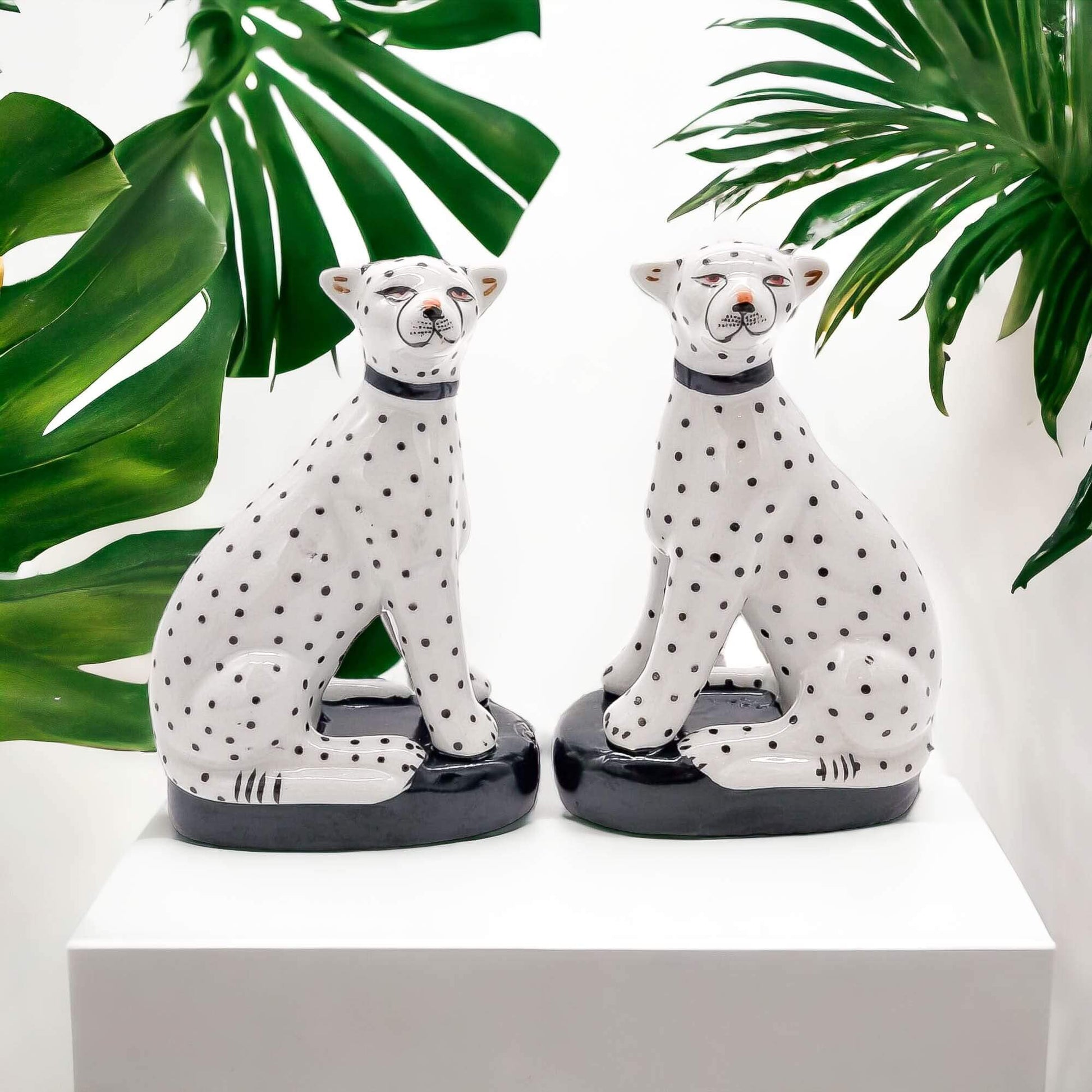 Pair of Hand Painted Porcelain Sitting Leopards image 0